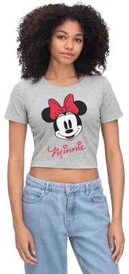 Produktbild von Mickey & Minnie Schriftzug Crop Top, XL, Grau meliert