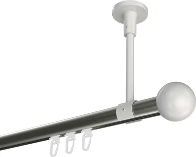 Produktbild von Interdeco Innenlaufstange / Gardinenstange mit Innenlauf Edelstahl-Optik / Weiß, Typ Sonette Luino (Kugel) Deckenmontage, 20 mm Ø 1-läufig, 140 cm