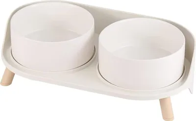 Produktbild von Futternapf Hund Keramik Hundenapf Erhöht - Spritzsicherer Hundenäpfe mit Ständer - Doppel Napf Katze Fressnapf Hund - Futter Wasser Napfset für Kleine bis Mittlere Hunde und Große Katzen - 850ml x 2, Haustier Fütterung