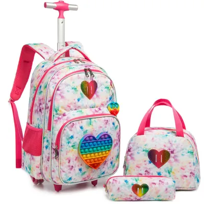 Productafbeelding van Rollende rugzak van 17 inch, trolley met wielen, voor meisjes, schooltas