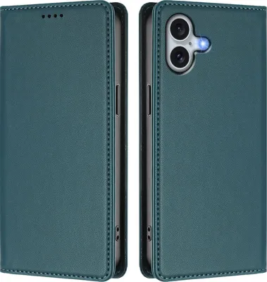 Image de Etui en cuir pour iPhone 16 Plus, étui magnétique en cuirPolyuréthaneavec support Vert