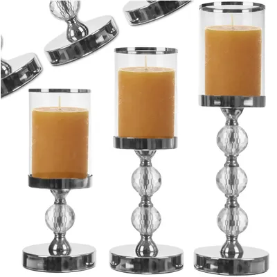 Produktbild von Kerzenständer 3er Set Silber Glas Metall Kristalloptik Kerzenhalter Glamour Tischdeko 28 34 41 cm