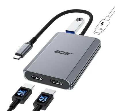 Immagine prodotto di Adattatore USB-C Acer, 2 porte HDMI 4K, alimentazione PD 100W, hub USB 3.0