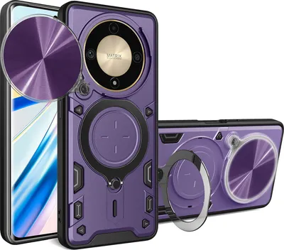 Produktbild von Handyhülle für Honor X9b Dual-Layer Stoßfest Rüstung Hülle mit Dia Kameraschutz und Kreisförmig Ring Ständer Lila
