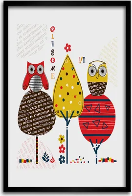 Produktbild von Bild - Bilderrahmen - 40 cm x 60 cm - MDF - Rahmen - Wandkunst - Eulen auf den Bäumen