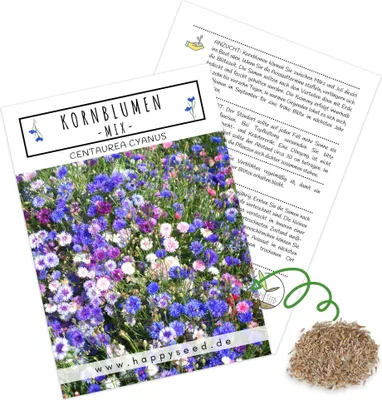 Produktbild von Kornblumen Samen (Centaurea cyanus) - Wunderschön leuchtende Blumen mit langer Blütezeit für eine bunte Blumenwiese (Mix, 1000 Korn, 80 cm)