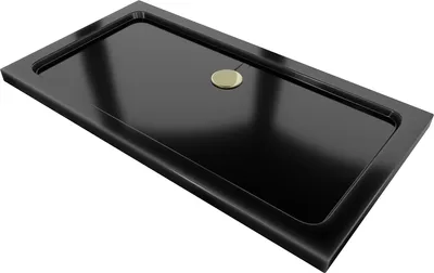 Produktbild von Mexen Flat rechteckige Duschwanne slim 130 x 70 cm, Schwarz, Siphon Gold - 40707013G