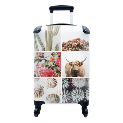 Produktbild von MuchoWow® Koffer Handgepäck Trolley Rollkoffer Kleine Reisekoffer mit 4 Rollen - Schottischer Highlander - Collage - Blumen - Kaktus - Cabin Size < 55x40x23 cm & 55x40x20 cm - Fotokoffer - Kabinenkoffer - Boardgepäck - Reise-Box - Reisekoffer - Reisegepäck - Koffer mit Bild - Trolley für Kinder