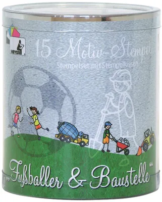 Produktbild von HEYDA Motivstempel Set "Fußballer & Baustelle" Runddose 15 Stempel