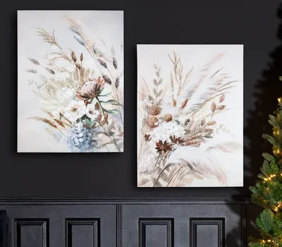 Produktbild von Gilde Bild, rechteckig, "Naturblume", Blumenmotiv, Leinwand, Kiefernholz, creme, weiß, VE 2, 2fach sortiert, L. 2.6 cm, B. 60 cm, H. 80 cm 2er Set 38345 4063387383452