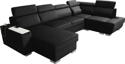 Produktbild von Robin Cezar Ecksofa Schlaffunktion Bettkasten Verstellbare Kopfstützen Sofa L-Form Schlafsofa Freistehende Eckcouch Schlafcouch Wohnzimmermöbel inkl. Laptoptisch Steckdose Rechts Schwarz