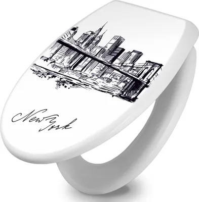 Zdjęcie produktu dla banjado deska sedesowa z mechanizmem soft close 37,3x45x5cm -New York Sketch - deska sedesowa soft close - higieniczna deska sedesowa z zawiasami ze stali nierdzewnej - łatwy montaż [TDW 11722]
