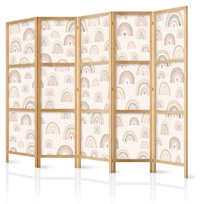 Produktbild von Muralo Japanischer PARAVENT 5-teilig Raumteiler klappbar PREMIUM-Vliesleinwand BUNTE REGENBÖGEN für Kinderzimmer 225cmx172cm