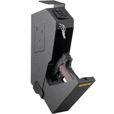 Produktbild von VEVOR Tresor Feuerfest mit Schlüssel 7.9 x 19 x 36 cm, Tresor mit Zahlenschloss 3,3 kg,  Pistolentresor Feuerfest Wasserdicht, Möbeltresor Elektronikschloss mit hochbelastbaren Stahlkonstruktion