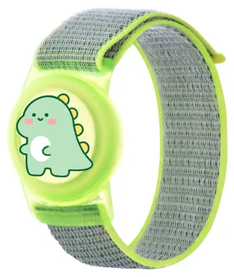 Produktbild von Hurtel AirTag-Hülle mit Band für Kinder, Nylon, fürs Handgelenk – mit Dinosaurier und grünem Band