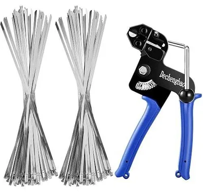Zdjęcie produktu dla Opaski zaciskowe metalowe pistolet do opasek narzędzie zestaw 200 szt