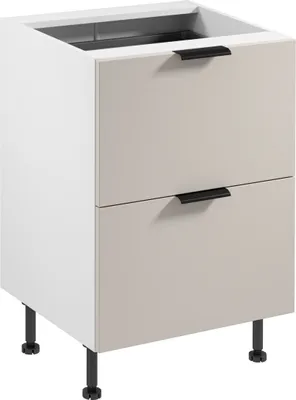 Produktbild von Küchenunterschrank 60 cm mit 2 Schubladen küchenmöbel ohne Arbeitsplatte, Sorento D60S2+1 AX Weiß/Beige
