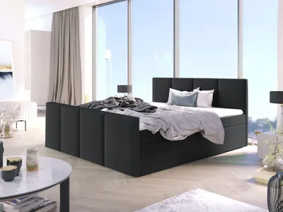 Produktbild von Bett, Boxspringbett STAR mit Fußteil, OHNE Topper, Bonell-Matratze, Bett mit 2 Bettkästen, Doppelbett, Stauraum, 180x200 cm, (Schwarz - Fuego 159)