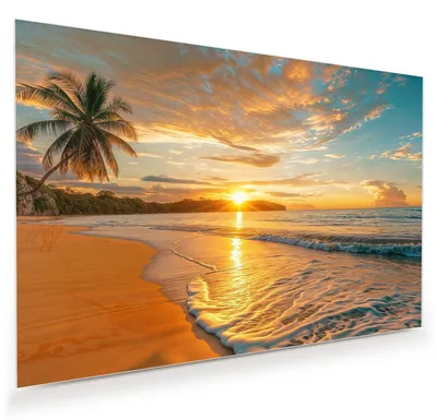 Produktbild von Glasbild 60x40cm in XXL für Wohnzimmer, Schlafzimmer Motiv Sonnenuntergang Strand