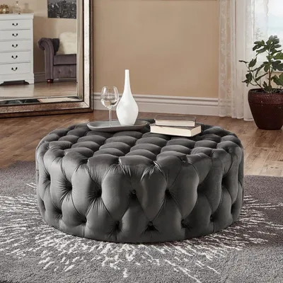 Produktbild von Designer Chesterfield Grauer Hocker r Polsterpouf
