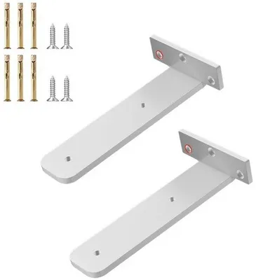 Immagine prodotto di Supporti a L per mensole sospese - 2 pezzi - 50 x 200 mm - Spessore 5 mm - Supporti a L in acciaio - Supporti nascosti a forma di L - Adatti per mensole in legno sospese - Con viti - Colore bianco