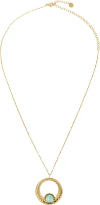 Produktbild von styleBREAKER Damen Edelstahl Kette mit rundem Amulett Anhänger und türkisem Naturstein, Halskette, Ankerkette 05030069