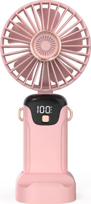 Produktbild von Prenosný ventilátor, mini ručný ventilátor s LED displejom, indikátor batérie, podporuje 5 nastaviteľných rýchlostí vetra, tichá prevádzka, skladacia rukoväť, odnímateľný kryt, vhodný pre deti, ženy, dospelých, do domácnosti, kancelárie, exteriéru, na cesty, do ubytovne