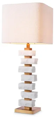 Immagine prodotto di Casa Padrino lampada da tavolo bianco / ottone antico / crema 35,5 x 35,5 x h. 89 cm - Lampada da tavolo con paralume quadrato - Lampade da tavolo - Lampade da tavolo