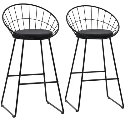 Produktbild von 2er-Set Barhocker 75cm aus schwarzem Metall mit schwarzem ALEX-Kissen