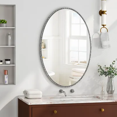 Image de OKWISH Miroir Mural Vintage avec Effet Vieilli, Miroir Salon et Salle de Bain, Verre et MDF, Argent