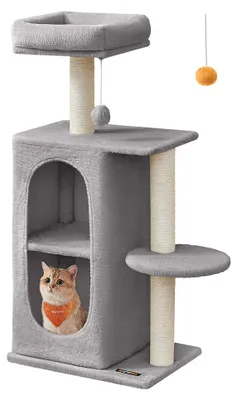 Produktbild von Grauer Kratzbaum für Katzen – Kletterbaum – Plüsch & Sisal – 45 x 35 x 101 cm