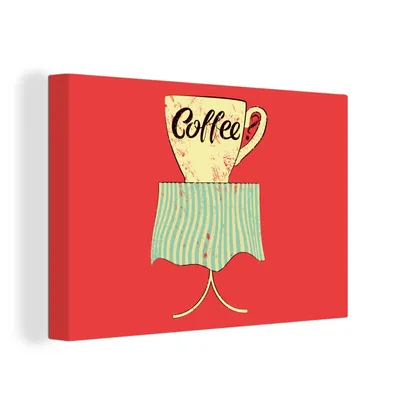 Obrázok produktu pre OneMillionCanvasses® - Maľba na plátne - Obraz na plátne Nástenná maľba na plátne - Káva? - Príslovia - Šálka kávy - Vintage - Citáty - 150x100cm -