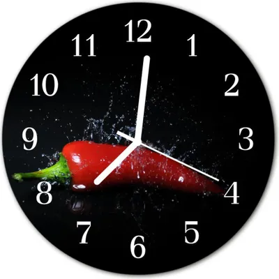 Produktbild von Glasuhr Wanduhr Küchenuhr Echt-Glas 30fi cm Chilischoten schwarz