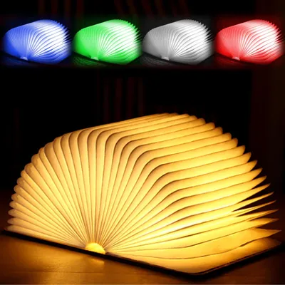 Produktbild von GOMETY Hölzerne Faltende Buchlampe, LED Buch Licht Dekorative USB Aufladbare 5 Farbmodi 360°Faltbar Deko Lampen Buchformig Nachtlicht für Geschenk Freundin Kinder Eltern Home Decor – Größe 14x11x2.5cm