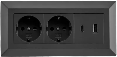 Produktbild von Steckdosenblock 2-Fach, USB-A, USB-C PD, Schwarz