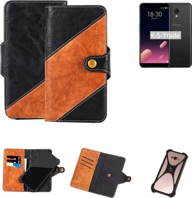 Produktbild von K-S-Trade Handyhülle Schutzhülle Bookstyle Case Wallet-Case kompatibel mit Meizu M6S Handy Cover Bumper Klapphülle schwarz hellbraun 1x