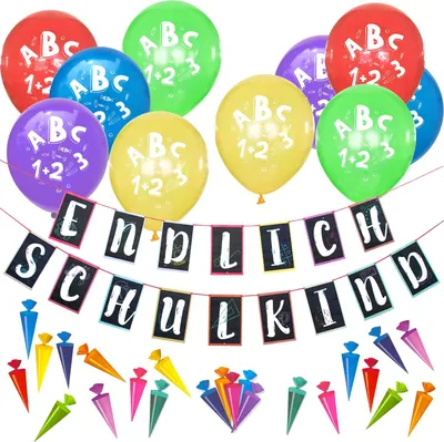 Produktbild von Oblique Unique Schuleinführung Schulanfang Einschulung Deko Set - Endlich Schulkind Girlande Luftballons Konfetti