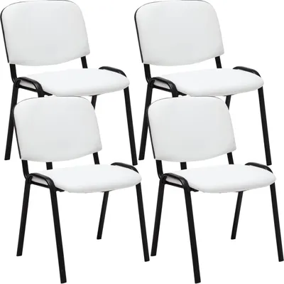 Produktbild von TPFLiving 4er Set Besucherstuhl Konferenzstuhl Keen Kunstleder mit Gestell Schwarz / Bezug Weiß