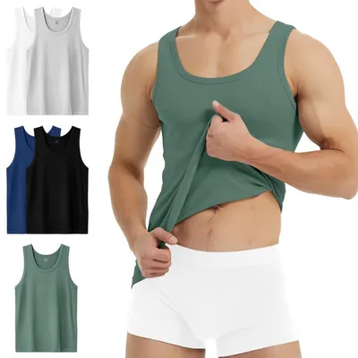 Produktbild von Unterhemd Herren 5er Pack 100% Baumwolle Feinripp Tank Top 5XL 1xSchwarz 1xWeiß 1xGrau 1xMarine 1xOlive