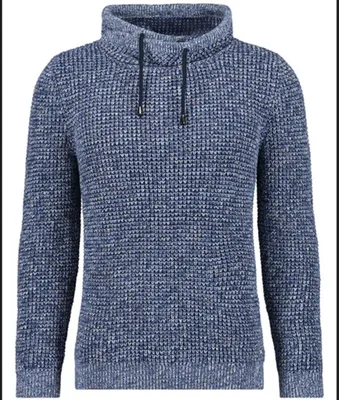 Ragman V-Ausschnitt Pullover Strick mit Kragen in blau