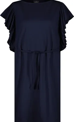 Produktbild von Monari Damen Kleid mit Volants und Gürtel, gerader Schnitt, Tiefseeblau, Größe 44