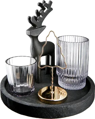 Produktbild von Gilde 4er Ensemble auf Tablett Windlicht & Figur "Golden Tree" 55693