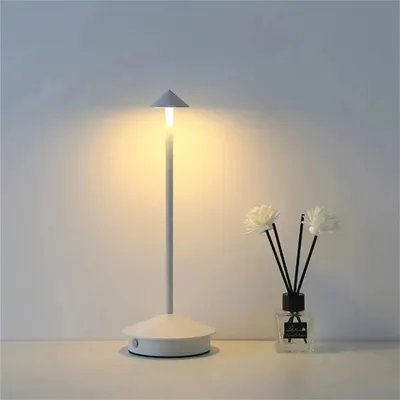 Image de Lampe de table LED sans fil, avec variateur d'intensité, 3 couleurs, contrôle tactile, batterie rechargeable par USB (8-12 heures d'autonomie), en aluminium, portable. Convient pour les bureaux, les utilisations professionnelles, etc. - Blanc