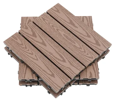 Immagine prodotto di Pavimentazione a incastro in WPC da 22 pezzi - Piastrelle quadrate per terrazza, giardino e balcone - Effetto legno - Marrone caffè