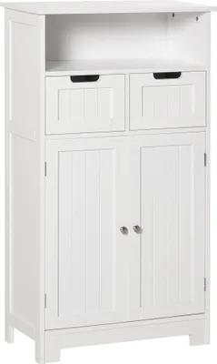 Image de kleankin Meuble de salle de bain, meuble de rangement avec 2 tiroirs, niche, placard avec porte, étagère réglable, armoire de salle de bain, cuisine, salon, 60 x 30 x 109 cm, blanc