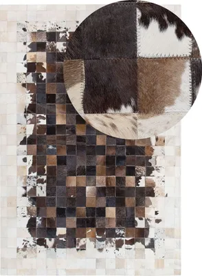 Obrázek produktu pro BELIANI koberec Hnědý a béžový kožený 140 x 200 cm, ručně tkaný patchwork pro obývací pokoj, ložnici, moderní industriální styl