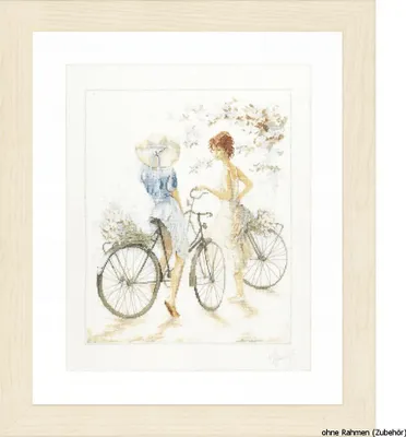 Imagen del producto de Kit de bordado Lanarte "Niña en bicicleta", con patrón de conteo