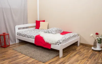 Produktbild von Einzelbett / Gästebett Kiefer Vollholz massiv weiß lackiert A5, inkl. Lattenrost - Abmessung 120 x 200 cm