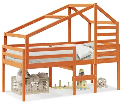 Produktbild von vidaXL Hochbett mit Dach Wachsbraun 75x190 cm Massivholz Kiefer