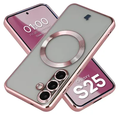 Produktbild von Handyhülle mit Kameraschutz und Magnetring für Galaxy S25, Bizon Case GuardO, Transparent-Rosa